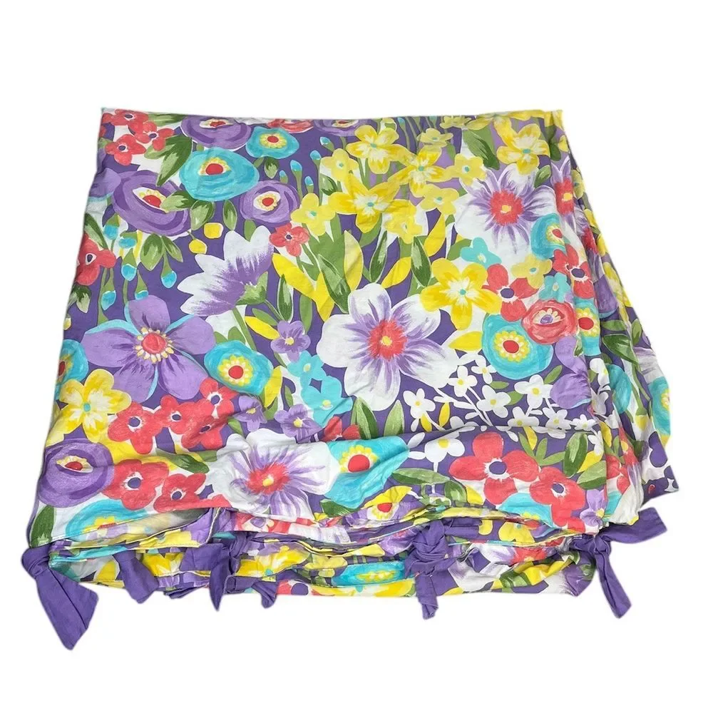 Pottery Barn Kids Poppy Duvet Cover Full / Queen Purple Multi Floral Tie Closure